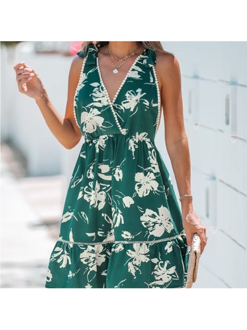 Cupshe Teal Green Floral One-Shoulder Sundress